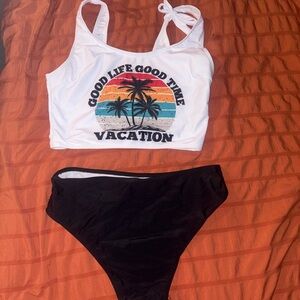SHEIN White and Black Bikini Set